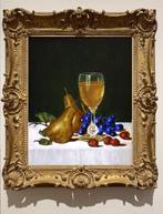 "Stilleven met peren, druiven, hazelnoten en een glas witte, Antiek en Kunst, Verzenden