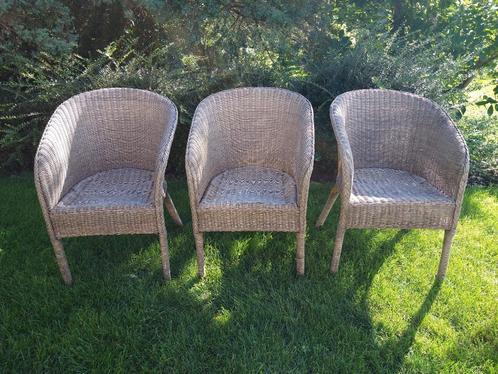 Drie rotan tuinstoelen / tuinzetels, 5 euro per stuk, Jardin & Terrasse, Chaises de jardin, Utilisé, Rotin, Enlèvement