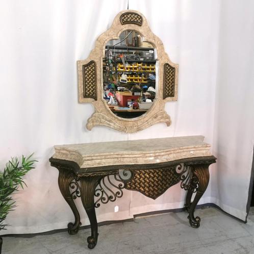 Prachtige bronzen muurtafel met marmer en spiegel L 164 D 57, Antiek en Kunst, Antiek | Meubels | Tafels, Ophalen