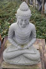 bouddha à la méditation en pierre bleue sur lotus (h 90 CM), Jardin & Terrasse, Bouddha, Pierre, Enlèvement ou Envoi, Neuf