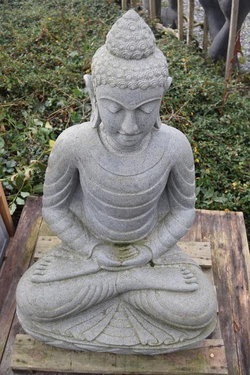 bouddha à la méditation en pierre bleue sur lotus (h 90 CM), Jardin & Terrasse, Statues de jardin, Neuf, Bouddha, Pierre, Enlèvement ou Envoi