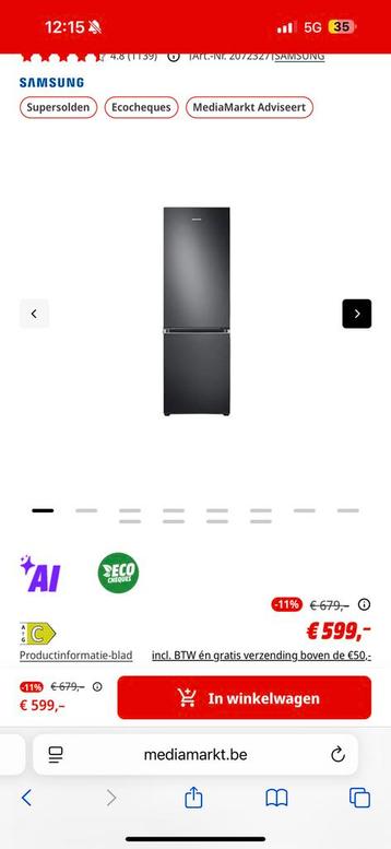 Samsung koel-vriescombinatie beschikbaar voor biedingen