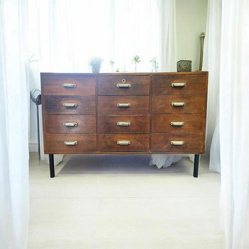 Vintage diepe industriële ladekast / dressoir / commode, Huis en Inrichting, Kasten | Dressoirs, Gebruikt, Ophalen of Verzenden
