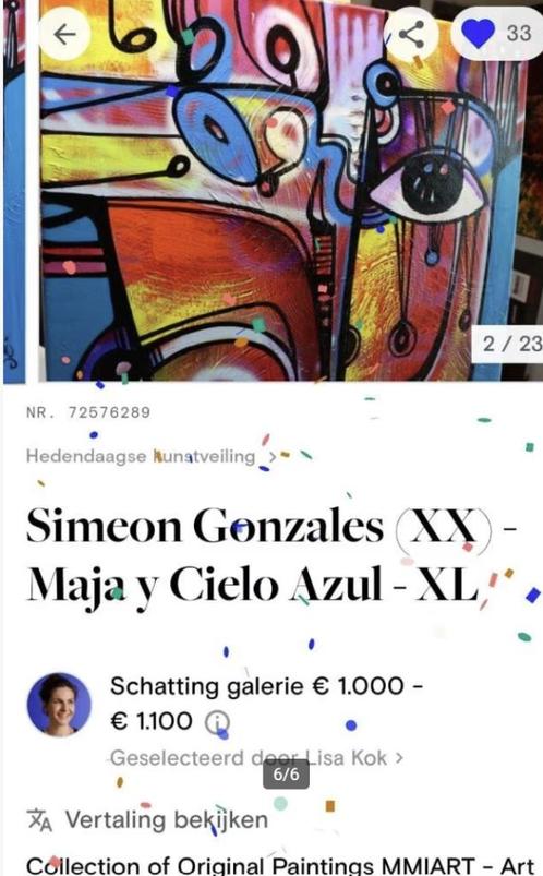 ‘Maja y Cielo Azul (XL) - Origineel werk van Simeon Gonzales, Antiek en Kunst, Kunst | Schilderijen | Modern, Ophalen of Verzenden