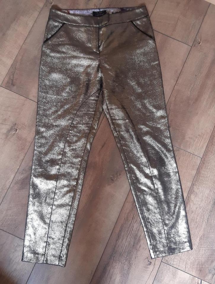 Ted Baker gouden damespantalon, Kleding | Dames, Broeken en Pantalons, Zo goed als nieuw, Maat 36 (S), Overige kleuren, Lang, Ophalen of Verzenden