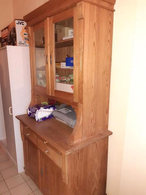 Bleke kast met vitrine, Huis en Inrichting, Kasten | Buffetkasten, Gebruikt, Met lade(s), Met deur(en), Met plank(en), Grenenhout