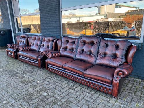 Chesterfield 4+2+1 zit zetels roodbruin GRATIS GELEVERD, Huis en Inrichting, Zetels | Voetbanken en poefs, Leer, Ophalen of Verzenden