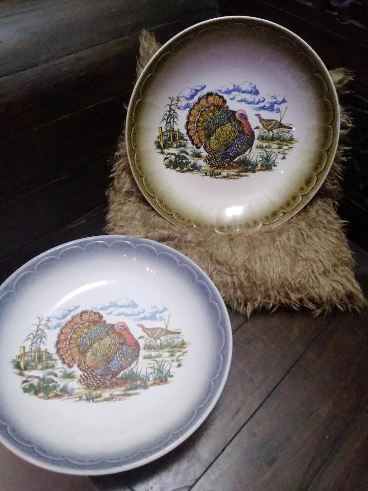 Prachtige grote Italiaanse schalen/borden. Kalkoenen. Retro!, Antiek en Kunst, Curiosa en Brocante, Verzenden