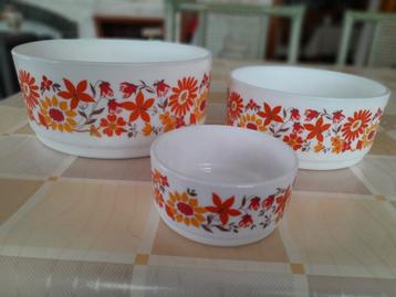 vintage Arcopal saladeschalen met het "Flore" patroon, beschikbaar voor biedingen