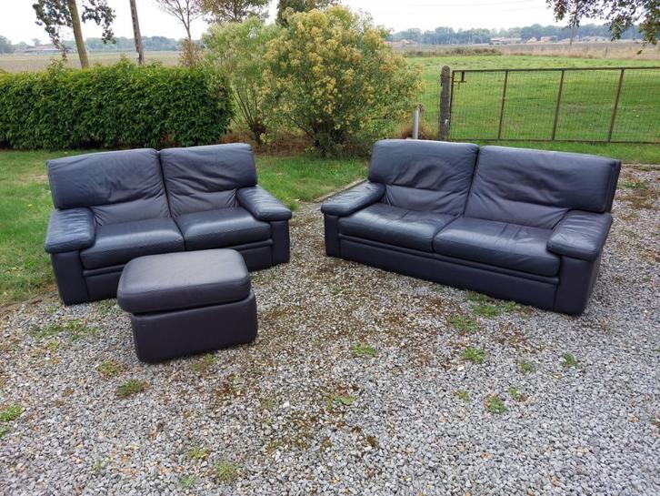 Salonset - 2- & 3-zit in auberginekleur - semileer, Huis en Inrichting, Zetels | Complete zithoeken, Gebruikt, Overige materialen