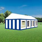 Te koop partytent 4x8m wit met blauwe stroken, 2 meter of meer, Ophalen of Verzenden, 8 meter of meer, Zo goed als nieuw