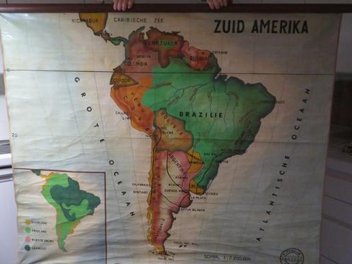 Handgeschilderde kaart op doek Zuid-Amerika, Antiquités & Art, Art | Peinture | Classique, Enlèvement ou Envoi