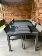 Tuintafel met 6 stoelen  en 6 stoelkussens, Jardin & Terrasse, Tables de jardin, Enlèvement, Utilisé, Rectangulaire, Métal