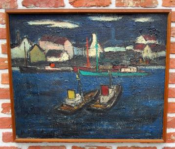 Hubert De Vries ( 1899 - 1979 ) Bootjes i de Antwerpse haven beschikbaar voor biedingen