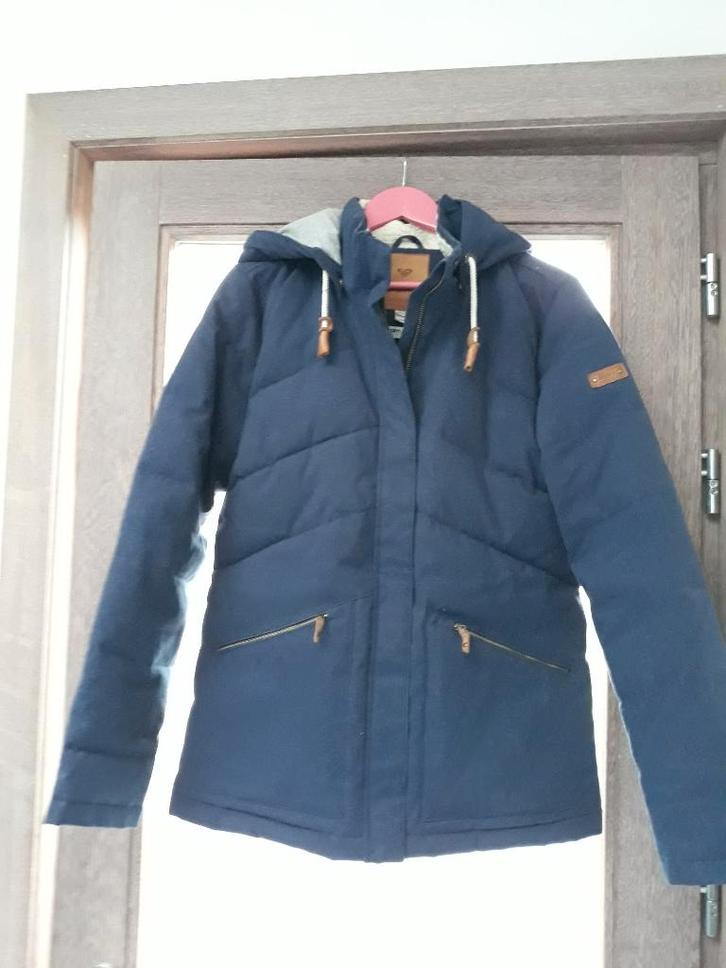 Roxy - blauwe jas met kap - maat Large, Kleding | Dames, Jassen | Winter, Zo goed als nieuw, Maat 42/44 (L), Blauw, Ophalen of Verzenden