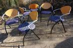6 vintage eetkamerstoelen, strak design, Ophalen, Gebruikt, Metaal, Vijf, Zes of meer stoelen