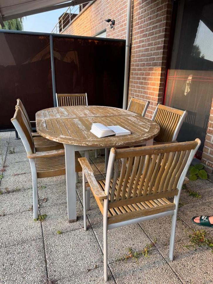 Teak Tuinset - Tafel en 6 stoelen, Tuin en Terras, Tuinsets en Loungesets, Gebruikt, Tuinset, Teakhout, 6 zitplaatsen, Eettafel
