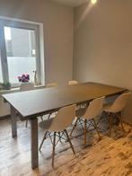 Eettafel gerookt glas en inox onderstel uitschuifbaar, Huis en Inrichting, Ophalen, 100 tot 150 cm, 200 cm of meer, Glas
