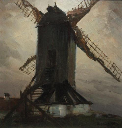 Emiel Devos (1886-1925): Molenzicht (39 x 43 cm), Antiek en Kunst, Kunst | Schilderijen | Klassiek, Ophalen of Verzenden