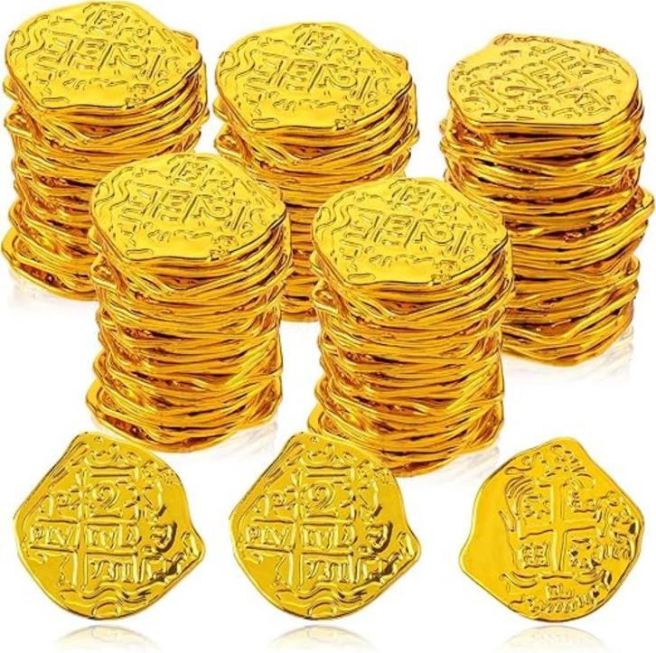 100 stuks gouden plastic munten | Spaanse dubloons, Kinderen en Baby's, Speelgoed | Educatief en Creatief, Nieuw, Verzenden