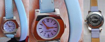 Montre ESPRIT bracelet cuir double tour bleu + mauve, NEUVE beschikbaar voor biedingen