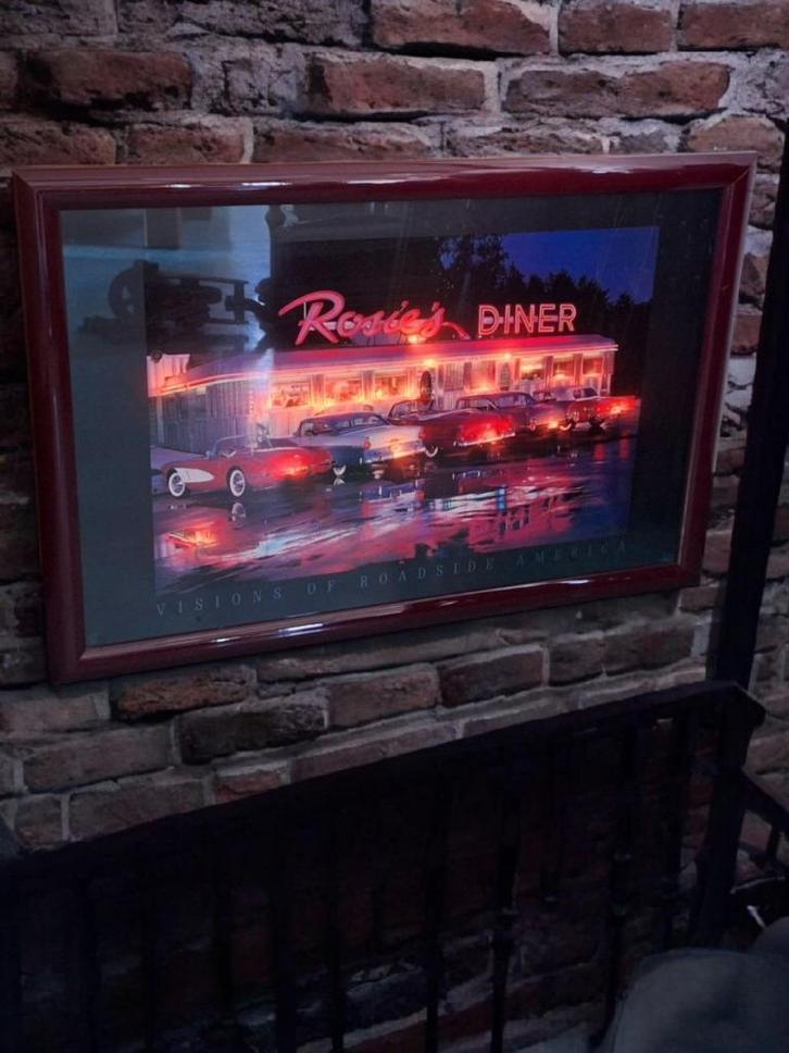 Vintage Rosie's Diner LED verlichte ingelijste poster., Huis en Inrichting, Woonaccessoires | Wanddecoraties, Gebruikt, Ophalen