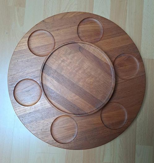 Superbe grand plateau tournant en bois exotique, Huis en Inrichting, Woonaccessoires | Dienbladen, Zo goed als nieuw, Hout, Rond