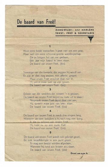 Oude liedtekst " De baard van Freê " (Verzam-010) beschikbaar voor biedingen