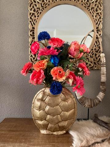 Vaas Goud Turtel met Felle Zijden bloemen Set, Enlèvement ou Envoi, Neuf