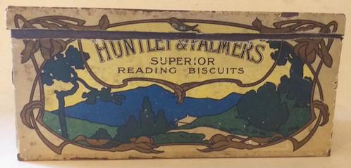 Boîte antique Art nouveau en étain Huntley & Palmers - vers, Collections, Boîte en métal, Enlèvement ou Envoi