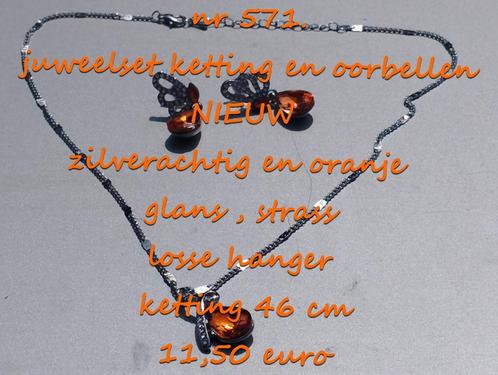 571. Parure de bijoux : collier et boucles d'oreilles, NEW @, Bijoux, Sacs & Beauté, Colliers, Neuf, Autres matériaux, Orange