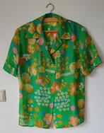 vintage blouse/bloes zomer groen met bloemen-dames-handmade, Ophalen, Zo goed als nieuw, Groen