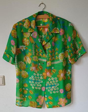 vintage blouse/bloes zomer groen met bloemen-dames-handmade beschikbaar voor biedingen