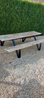 Pick nick tafel. Eiken planken 6 cm en ijzeren onderstel, Tuin en Terras, Ophalen, Zo goed als nieuw