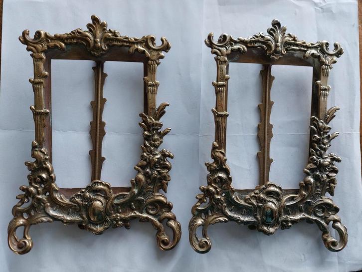 Cadres photo anciens, laiton massif, vers 1910-1920 +plaques, Antiquités & Art, Antiquités | Argent & Or, Envoi