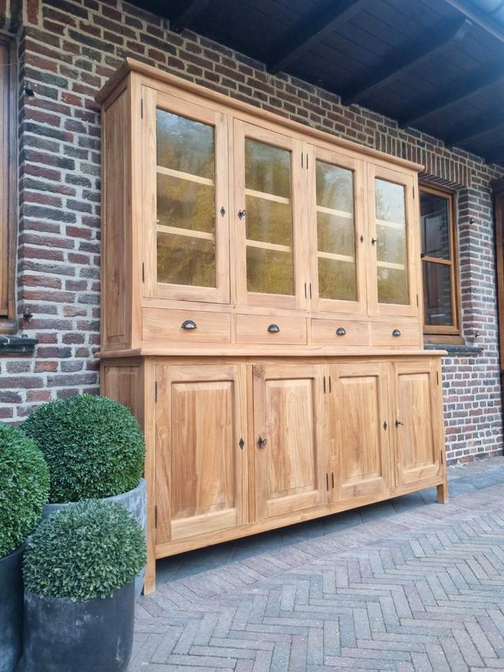 Teak buffetkast/vitrinekast GRATIS LEVERING, Huis en Inrichting, Kasten | Buffetkasten, Zo goed als nieuw, 200 cm of meer, 200 cm of meer