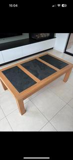 Houten salontafel met 3 leistenen, Huis en Inrichting, Ophalen, Gebruikt