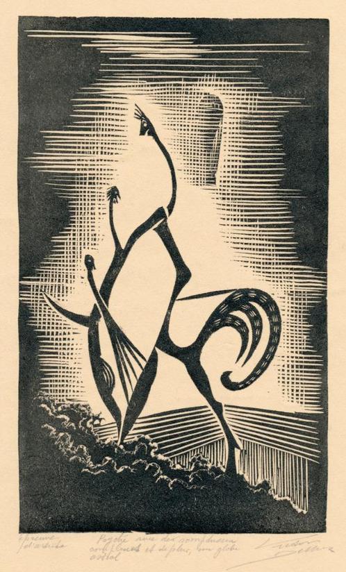 Linosnede Victor Delhez (1901-1985) Psyché, Antiek en Kunst, Kunst | Etsen en Gravures, Ophalen of Verzenden