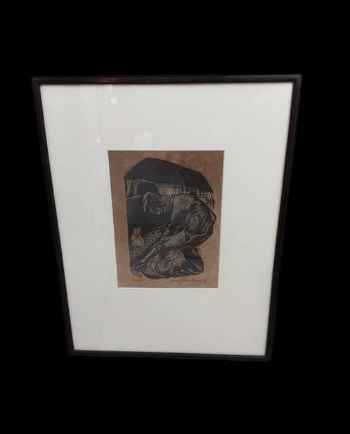 Spitten houtsnede George Noteboom 1906-1987., Antiek en Kunst, Kunst | Etsen en Gravures, Ophalen of Verzenden