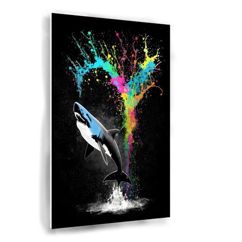 Banksy haai  schilderij 60x90cm Forex + Ophangsysteem, Huis en Inrichting, Woonaccessoires | Wanddecoraties, Nieuw, Verzenden