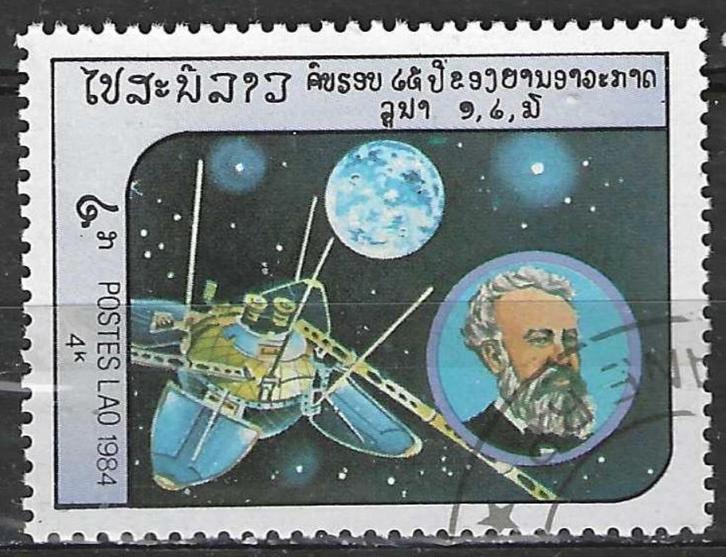 Laos 1984 - Yvert 595 - Luna 13 en Jules Verne (ST), Postzegels en Munten, Postzegels | Azië, Verzenden