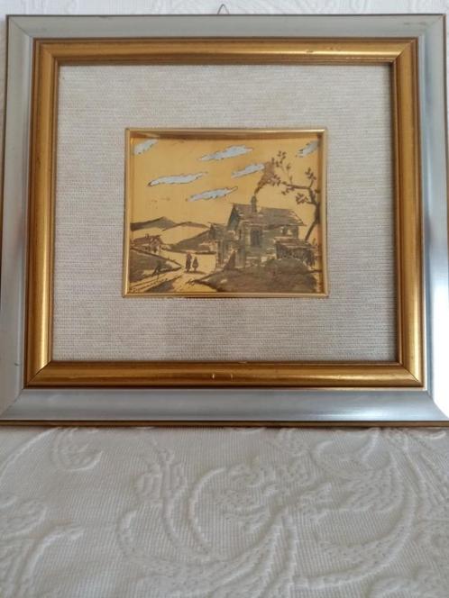 Italiaanse schilderijlijst gesigneerd op bladgoud jaar 60, Antiek en Kunst, Kunst | Schilderijen | Modern, Ophalen of Verzenden