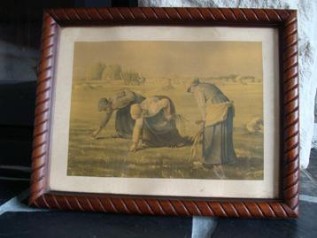 Ancien cadre en chêne avec verre, Les Glaneuses, vintage, beschikbaar voor biedingen