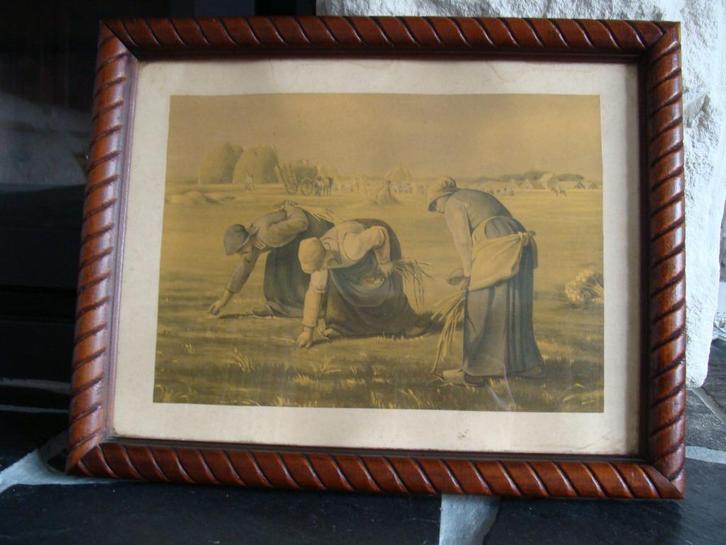 Ancien cadre en chêne avec verre, Les Glaneuses, vintage,, Antiek en Kunst, Kunst | Overige Kunst, Ophalen of Verzenden