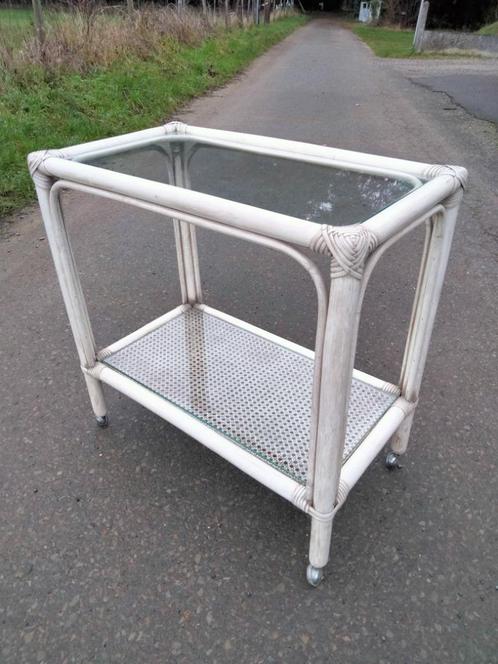 1970s vintage trolley bijzettafel bar rotan, Huis en Inrichting, Tafels | Bijzettafels, Gebruikt, Rechthoekig, Ophalen