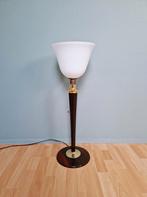 Grande lampe Art Déco Mazda en bois et opaline blanche, Enlèvement ou Envoi