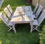 Tuinmeubelen Teak Tafel met 6 stoelen/kussens, Tuin en Terras, Ophalen, Gebruikt, Teakhout, Tuinset