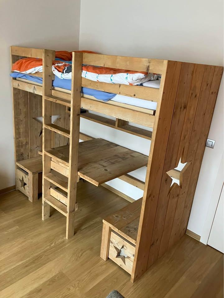 Hoogslaper massief steigerhout, Kinderen en Baby's, Kinderkamer | Stapelbedden en Hoogslapers, Gebruikt, Hoogslaper, Ophalen