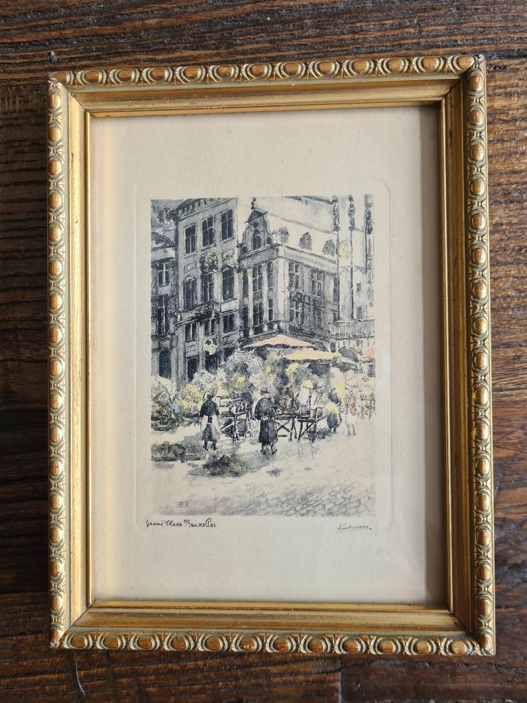 Grand Place de Bruxelles / Grote Markt Brussel / ingekaderd, Antiek en Kunst, Kunst | Etsen en Gravures, Verzenden