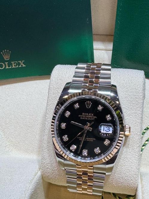 Rolex datejust 36mm rose good/steel black diamond dial’s, Handtassen en Accessoires, Horloges | Heren, Zo goed als nieuw, Polshorloge